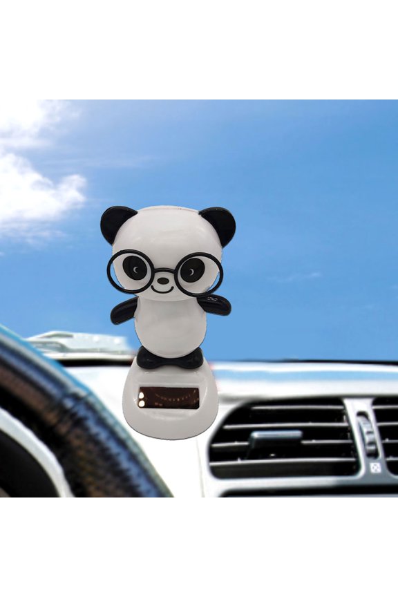 Lovely Glasses Panda Solar Power Swinging Doll Car Interior Ornament Decor Gift