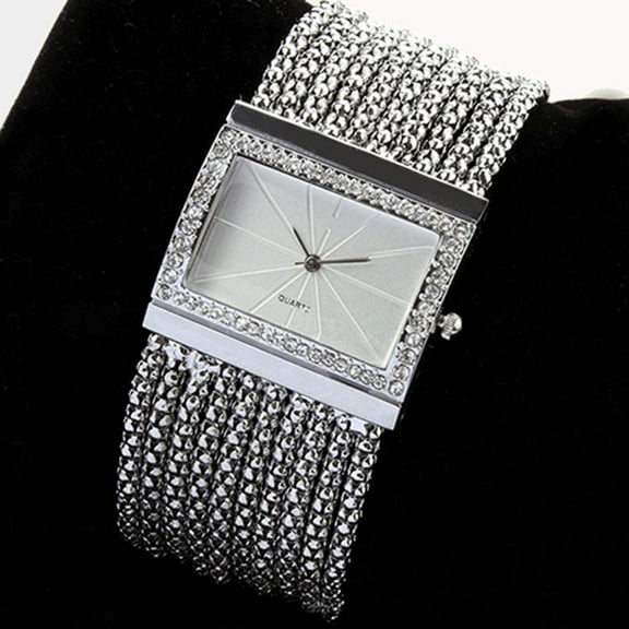Flmtop New Fashion Quartz Women's Silver Tone Band Rhinestone Bangle Bracelet Watch