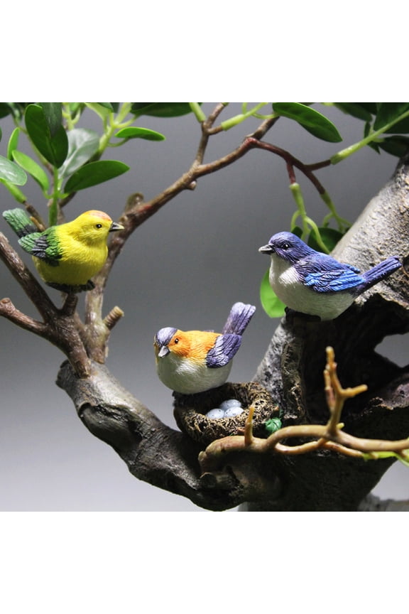 Tree Sculpture Bird Nest Design Desktop Decoration Resin Table Top Car Ornamental Statue for Garden