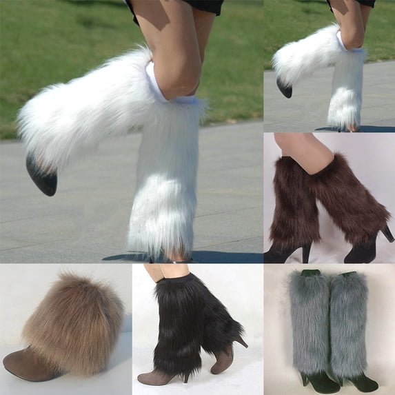 Hevirgo Winter Fashion Women Boot Covers Furry Solid Color Faux Fur Soft Leg Warmers