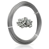 Flngr Wire Rope, 1/16 100FT 304 Stainless Steel Cable with 50Pcs Crimp Sleeves for Outdoor String Lights, Railing, Decking, Garden