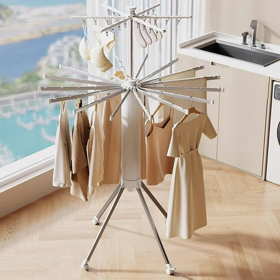 Flngr Clothes Drying Rack, Foldable and Portable Drying Rack, Suitable for Indoor, Outdoor, Poolside, Camping, Made of Aluminum Alloy Material, Double-Tier, White
