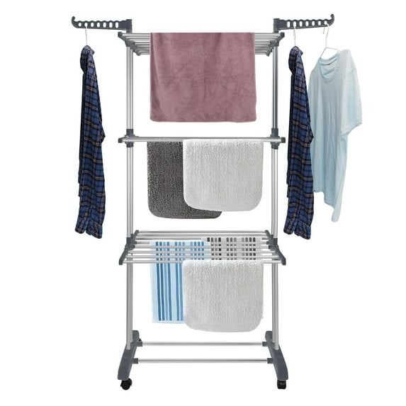 Flngr Drying Rack for Clothes Towels with Wheels and Hooks Weight Limit 19.84 Pounds