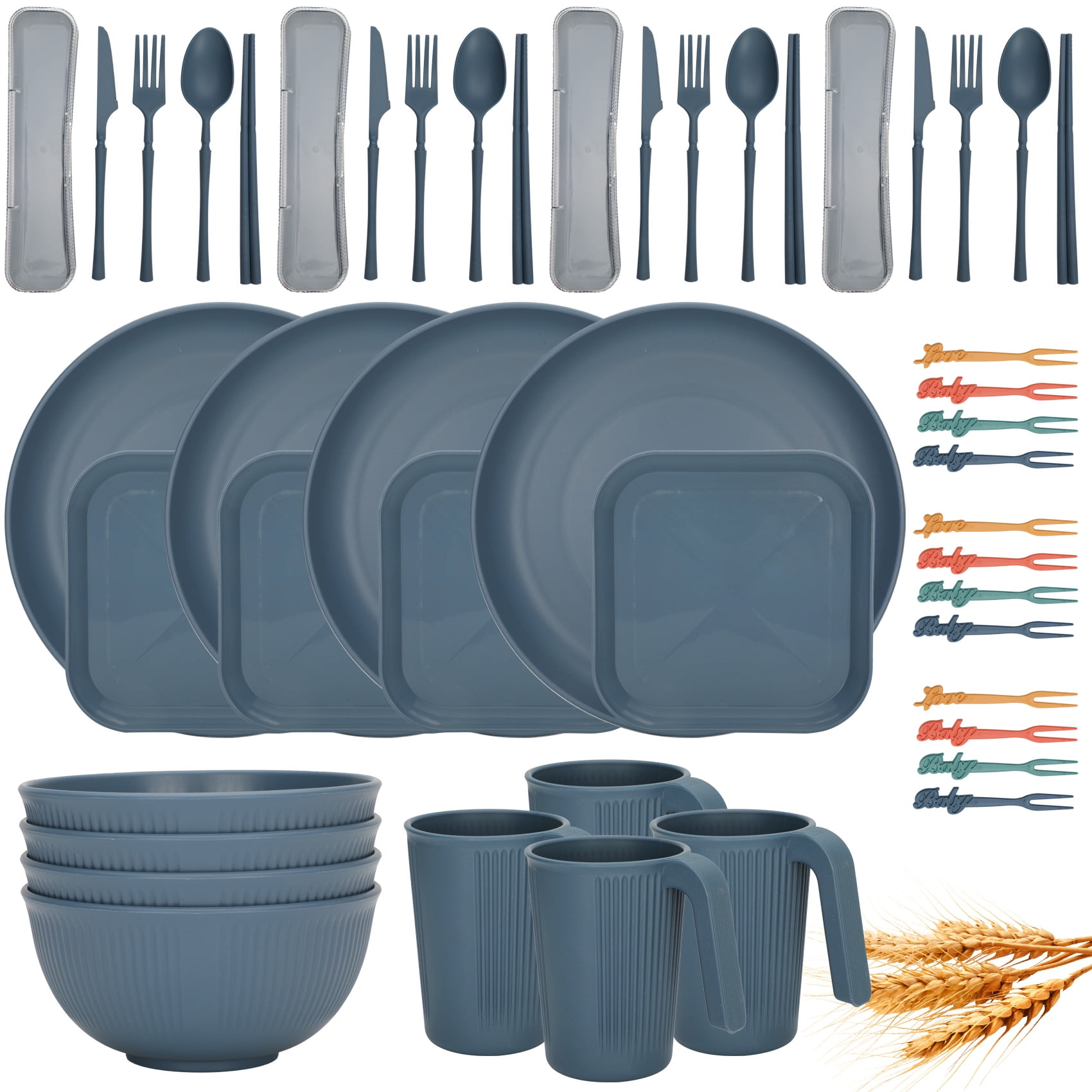 Flngr Plastic Dinnerware Sets of 48 Pieces,Unbreakable and Reusable