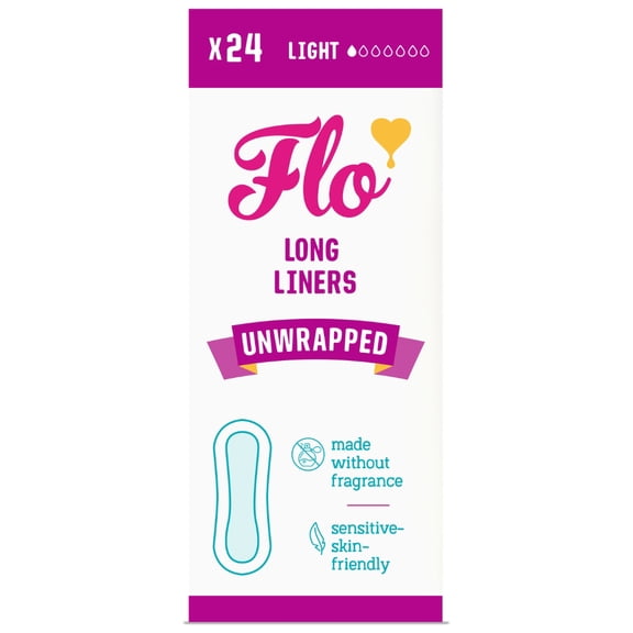 Flo Long Daily Panty Liners Unwrapped + Ultra Thin, 24 Count