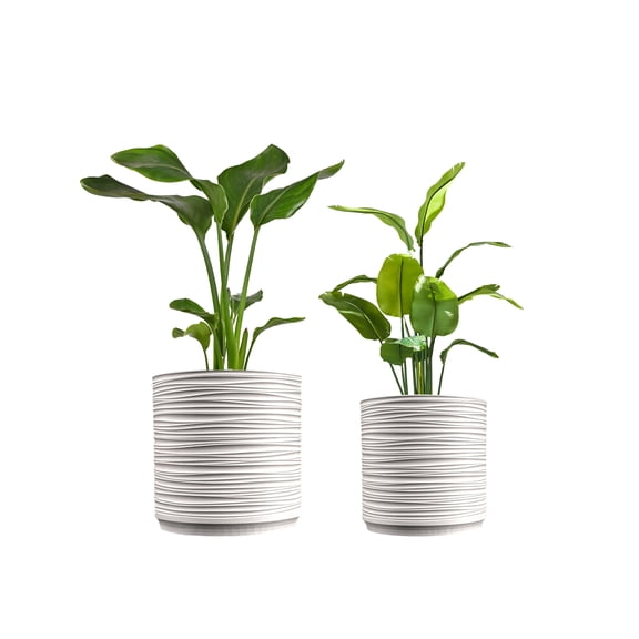 JONATHAN Y USA2004B-2SET Flo MidCentury Modern Indoor Ripple Eco-Friendly 3D Printed Planters with Drainage, Chalk (Set of 2)