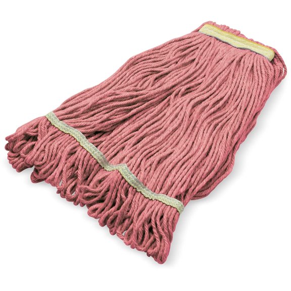 Flo-Pac Acrylic Mop Head, Loop-Ended, Narrow Band with 1" Yellow Band for Organized Cleaning, Small, Red