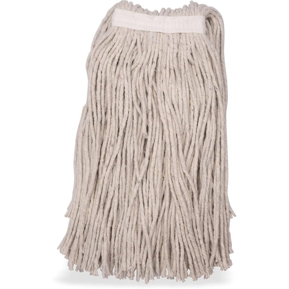 Flo-Pac Cotton Mop Head, Cut-End, Narrow Band with White Band for Organized Cleaning, 32 Inches, Tan, (Pack of 12)