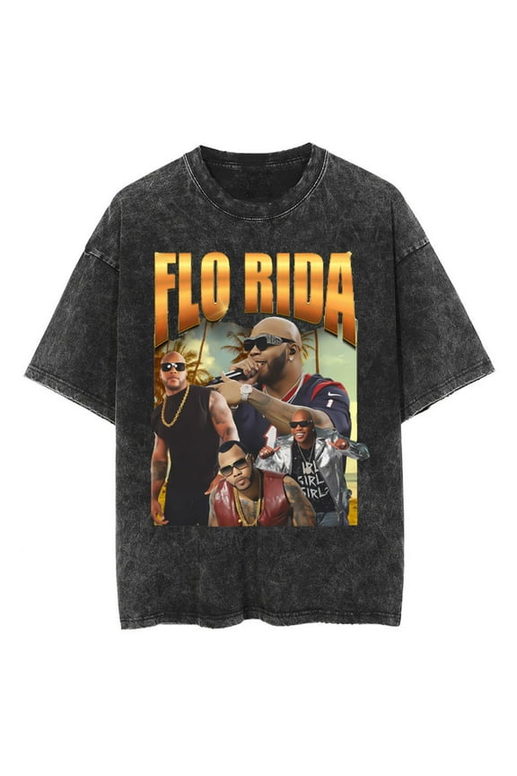 Flo Rida 2024 Concert Tour Washed Cotton T-Shirt - Unisex Casual Fashion Short Sleeve Tee