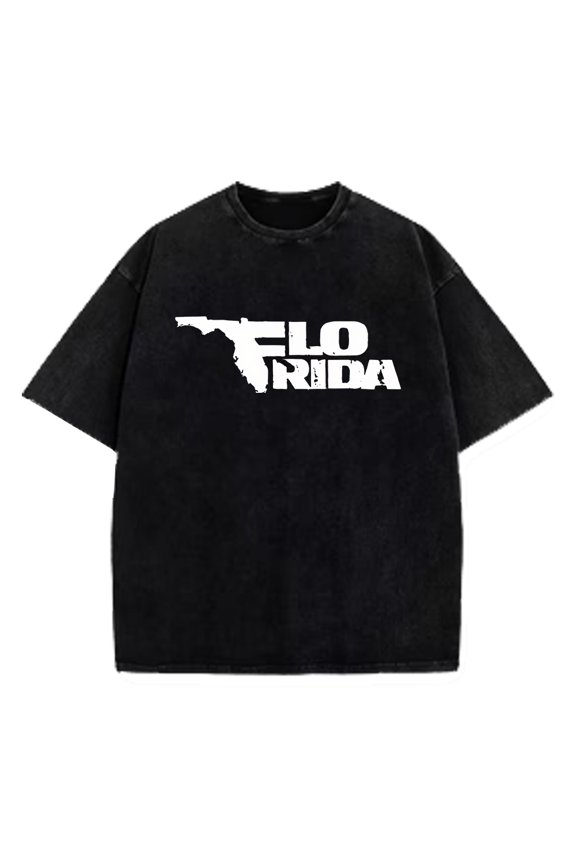 Flo Rida Logo Vintage Tee Women Men Cotton Washed T-shirt Short Sleeve Streetwear Tops