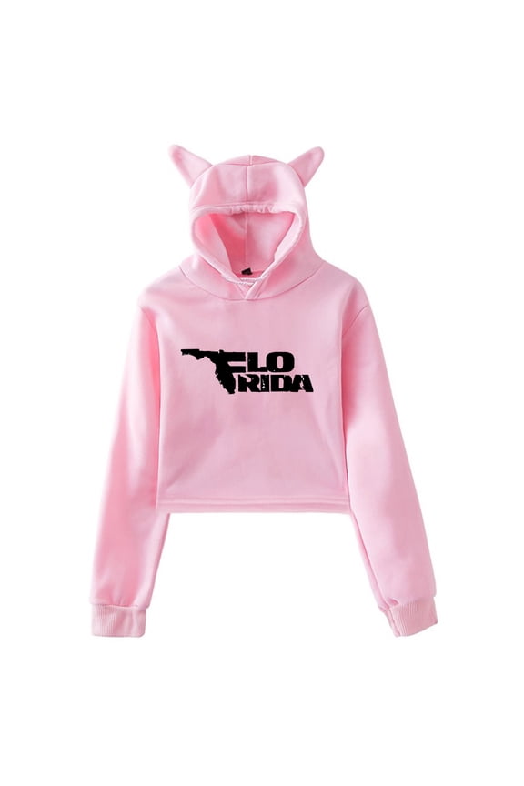 Flo Rida Merch Logo Pullover Female Cat Ears Hoodie Long Sleeve Crop Top Women's Clothes