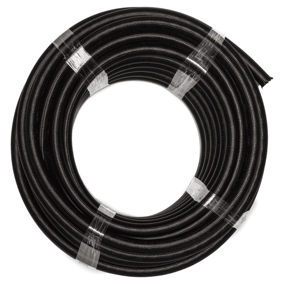 Flo Supply 12AN Black Nylon Covered Stainless Steel Braided Hose - Synthetic Rubber Liner - 25 Ft.