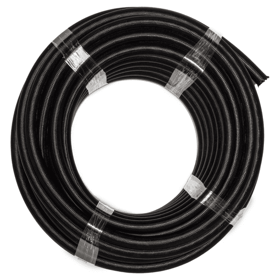 Flo Supply 12AN Black Nylon Covered Stainless Steel Braided Hose - Synthetic Rubber Liner - 6 Ft.