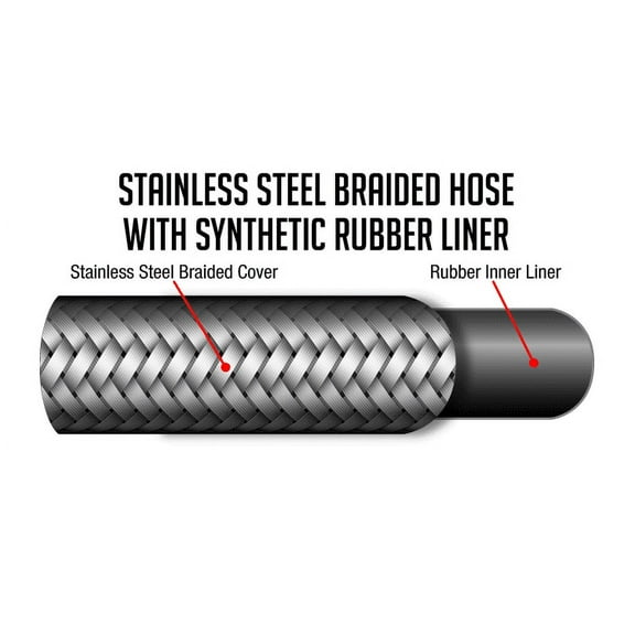 Flo Supply 12AN Stainless Steel Braided Hose - Synthetic Rubber Liner - 50 Ft.
