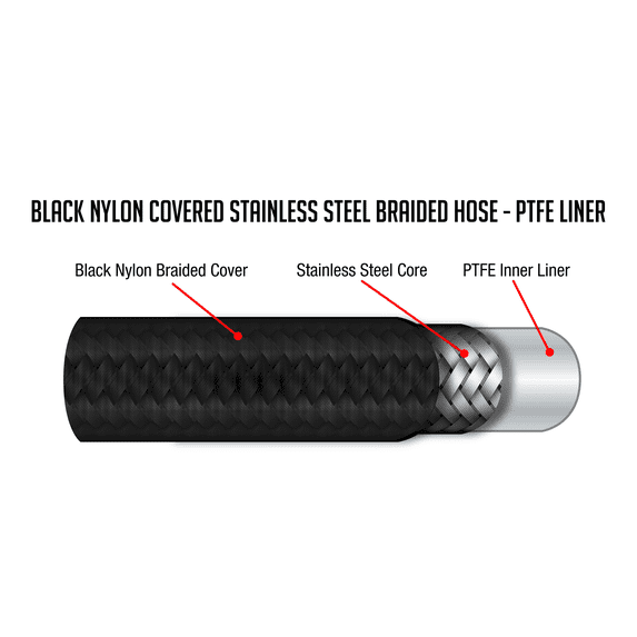 Flo Supply 3AN Black Nylon Covered Stainless Steel Braided Hose - PTFE Liner - 15 Ft.