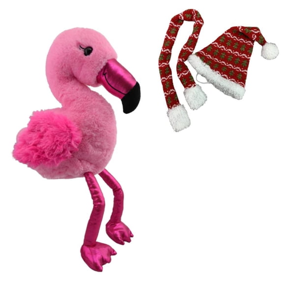 Flo The Flamingo 16 Inch Plush with Festive Knit Hat & Scarf Combo, Holiday Plush Toy, Cozy & Fun