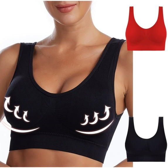 FloHua Bras for Women Plus Size Bralettes for Women Plus 2 Pack 2PC Ladies Traceless Comfortable No Steel Ring Breathable Gathering Bra Woman Underwear