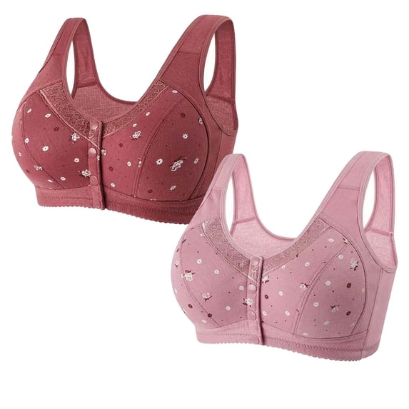 FloHua Bras for Women Plus Size Bralettes for Women with Support 2 Pack Woman's Comfortable Lace Breathable Bra Underwear No Rims