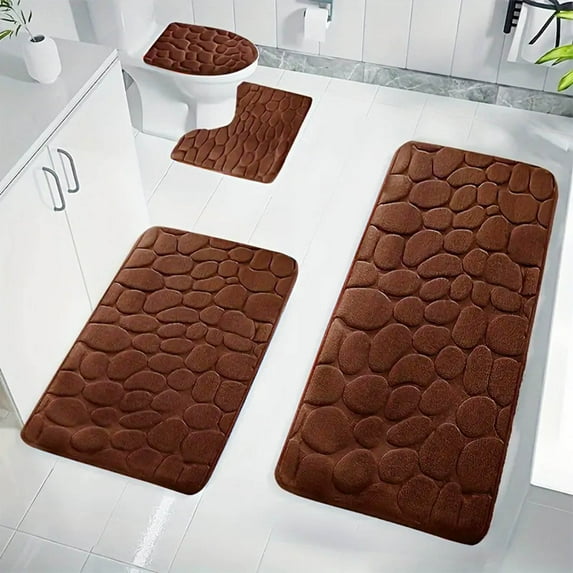 FloHua Christmas Bathroom Rug Set Of 4Memory Foam Bath Mat Toilet Mat Soft Absorbent Thick Rug Non-Slip Backing Universal Machine Washable Valentine's Day Gifts L