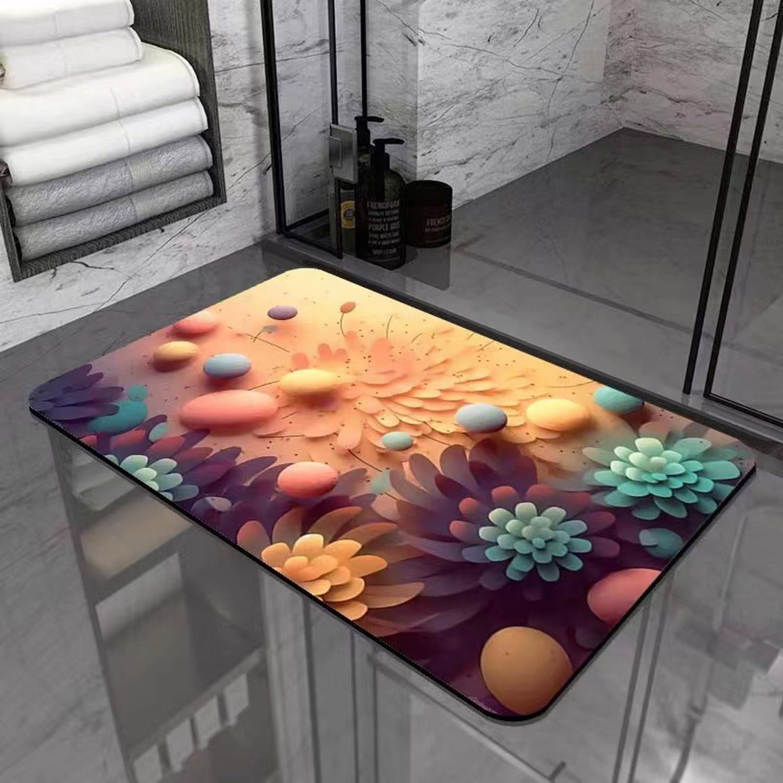 FloHua Diatomaceous Earth Bath Mat, Diatomite Bath Mat Stone Bathroom ...