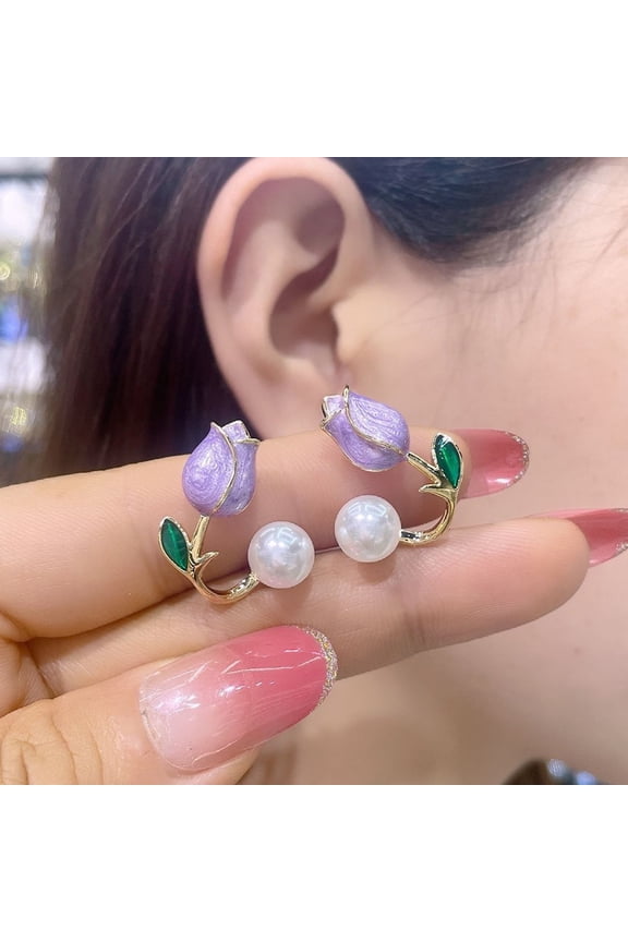 FloHua Living Room Decor Pearl New Senior Sense Of Temperament Earrings Earrings Spring Decor