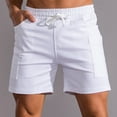thumbnail image 1 of FloHua Mens Shorts Casual White Gym Shorts Men Plain with Pockets Elastic Waist Drawstring Straight Leg Pants Men Fashion Multi-pocket Cotton Sports Lace-up Shorts, 1 of 6