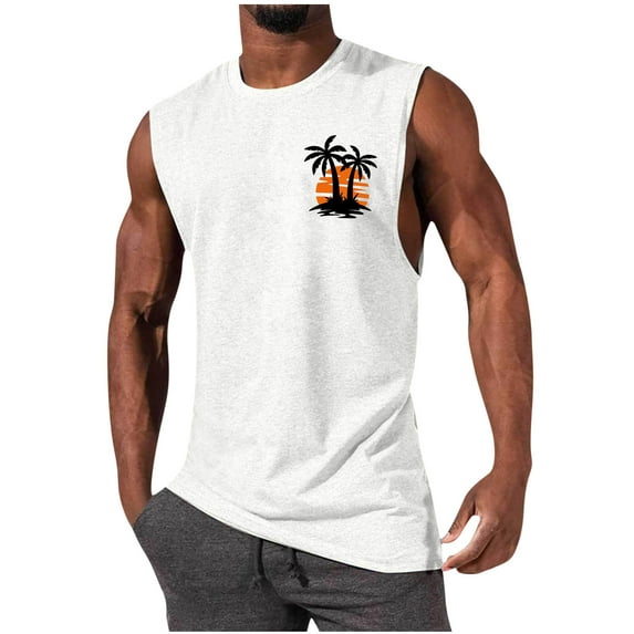 FloHua Mens Tank Top Sleeveless Print Round Neck Men Casual Fashion Pullover Round Neck Sports Tank Sleeveless Tops