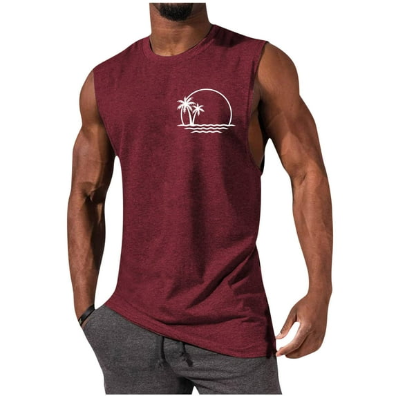 FloHua Mens Tank Top Sleeveless Print Round Neck Men Casual Fashion Pullover Round Neck Sports Tank Sleeveless Tops