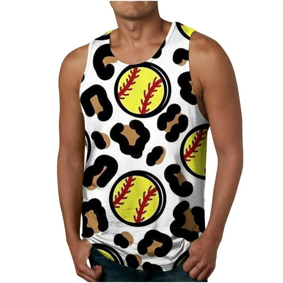 FloHua Mens Tank Top Sleeveless Print Round Neck New Men's Baseball 3d Printing Tank Top Casual Sports Sleeveless T-shirt Tank Top/shirt Blouses