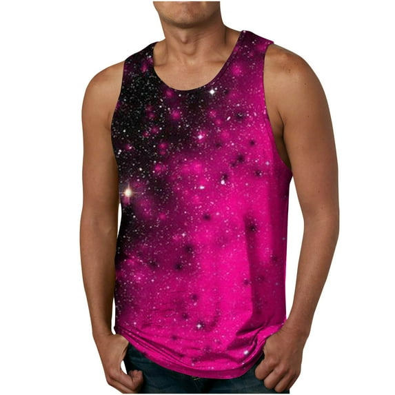 FloHua Mens Tank Top Sleeveless Print Round Neck New Men's Star Sky 3D Printing Tank Top Casual Sports Sleeveless Round Neck T-shirt Tank Top/shirt Blouses