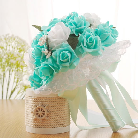 FloHua Office Decor Crystal Roses Bridesmaid Wedding Bouquet Bridal Artificial Silk Flowers Bedroom Decor