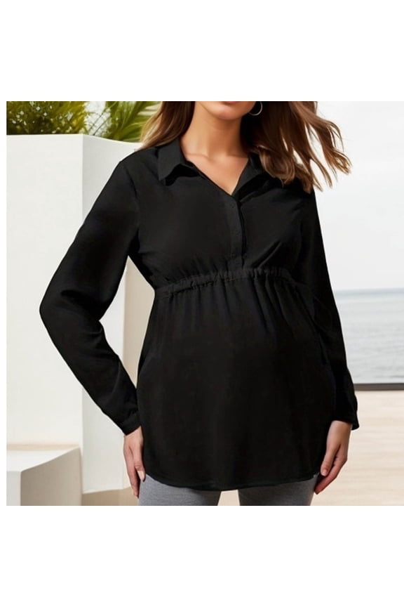 Women's Maternity Shirts Long Sleeve V-Neck Shirt - Soft Pleated Pregnancy Top for Women Casual Pregnancy Blouse Tops