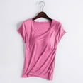 thumbnail image 1 of FloHua Women's T-Shirts 1/4 Sleeve Round Neck Hot Pink T Shirts for Women Solid With Built in Bra Ladies Camisole With Chest Pad No Steel Rings Bottom Sports T-shirt Yoga Bra Cup, 1 of 7