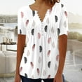 thumbnail image 1 of FloHua Womens Blouses Short Sleeve Print V-Neck Women's Fashion Casual Round Neck Pleated Solid Color Button Top Blouse, 1 of 5