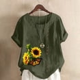 thumbnail image 1 of FloHua Womens Blouses Short Sleeve Round Neck Army Green Blouses for Women Clearance Flower Print Button Front Women Casual Plus Size Tops, 1 of 5