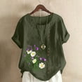thumbnail image 1 of FloHua Womens Blouses Short Sleeve Round Neck Army Green Blouses for Women Flower Print Button Front Women Casual Plus Size Tops, 1 of 5