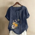 thumbnail image 1 of FloHua Womens Blouses Short Sleeve Round Neck Navy Blouses for Women Clearance Flower Print Button Front Women Casual Plus Size Tops, 1 of 5