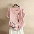thumbnail image 1 of FloHua Womens Blouses Short Sleeve Round Neck Pink Blouses for Women Flower Print Button Front Fashion Women Summer Loose Casual Tops, 1 of 3
