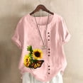 thumbnail image 1 of FloHua Womens Blouses Short Sleeve Round Neck Pink Blouses for Women Clearance Flower Print Button Front Women Casual Plus Size Tops, 1 of 5