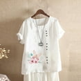 thumbnail image 1 of FloHua Womens Blouses Short Sleeve Round Neck White Blouses for Women Flower Print Button Front Fashion Women Summer Loose Casual Tops, 1 of 3