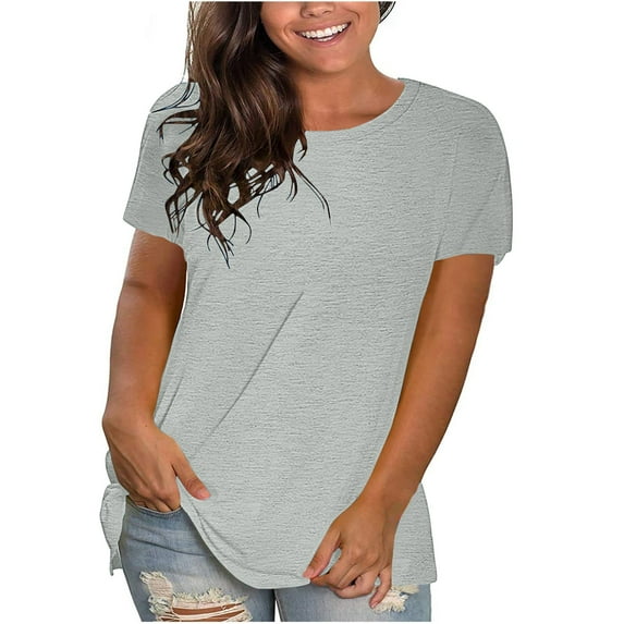 FloHua Womens T Shirts Short Sleeve Solid Round Neck Women's Fashion Solid Round Neck Short Sleeve T-shirt Blouse Loose Tops