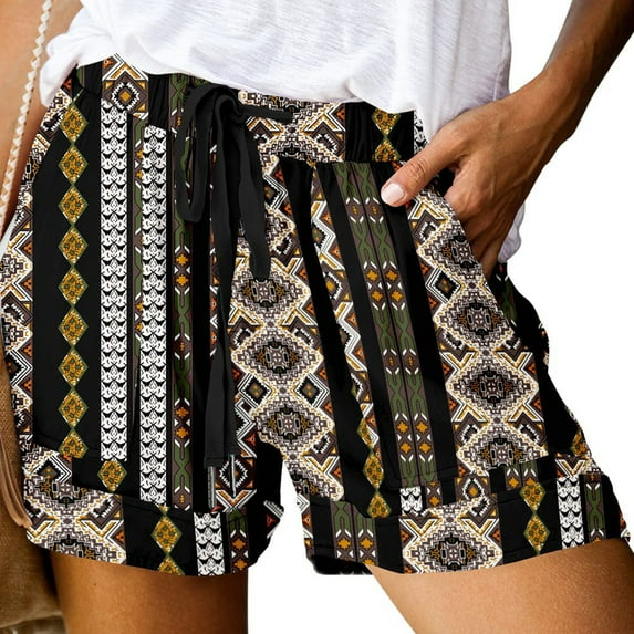 FloHua Workout Shorts Women Coffee Womens Shorts Casual Print with Pockets Elastic Waist Drawstring Wide Leg Shorts Womens Plus Size Comfy Loose Shorts