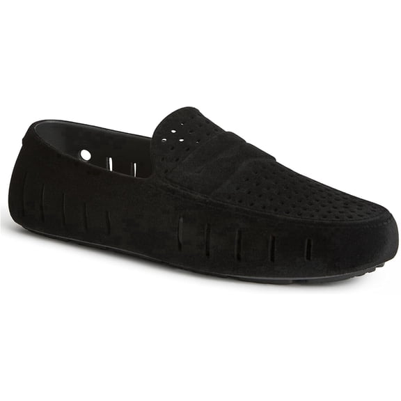 Floafers Men's, Country Club Driver Faux Suede, Black Vegan Suede, 8, Medium