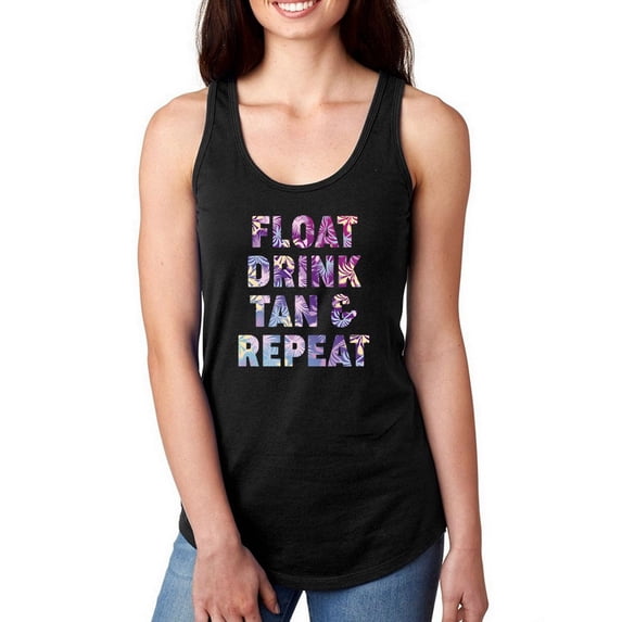 Float, Drink, Tan, Repeat Women Racerback Tank, Female Medium