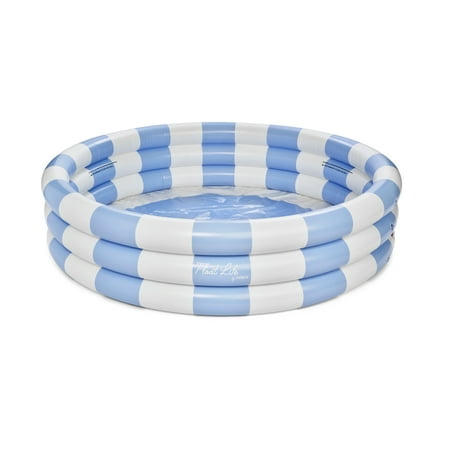 Float Life by Funboy Inflatable 3-Ring Pool, Blue Stripe - Summer Breeze, 65" Diameter, Children 6+