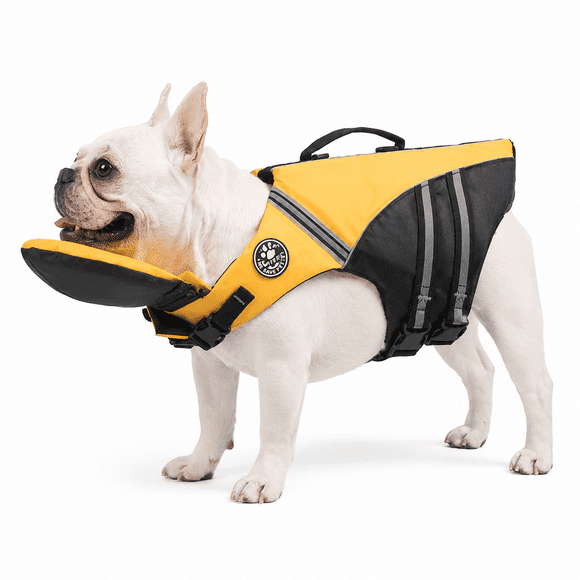 Float Pup Dog Life Jacket with Chin Float, Puppy Float Vest with Reflective Trim, Adjustable Dog Life Vest with Handle for Boating, Swimming, Pool, Lake & Beach
