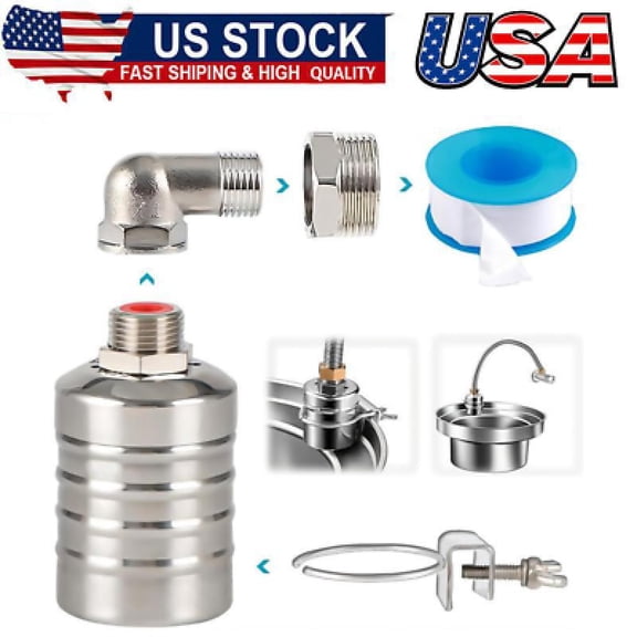 Float Valve,1/2 to 3/4 Water Float Valve, 304 Stainless Steel Fully Automatic Water Level Control Float Valve, Automatic Water Level Controller for Water Tank, Pool, Water Tank, Livestock Troughs