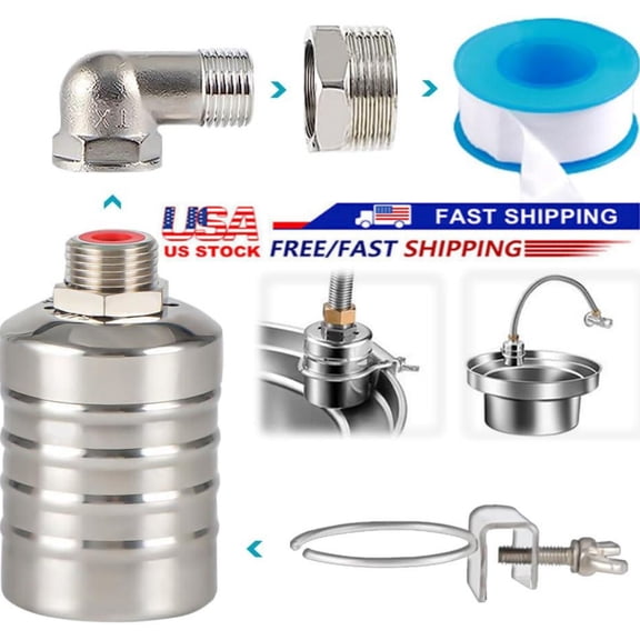 Float Valve, 304 Stainless Steel Fully Automatic Watershut off valve, Automatic Water Level Controller for Water Tank, Pool, Livestock Troughs
