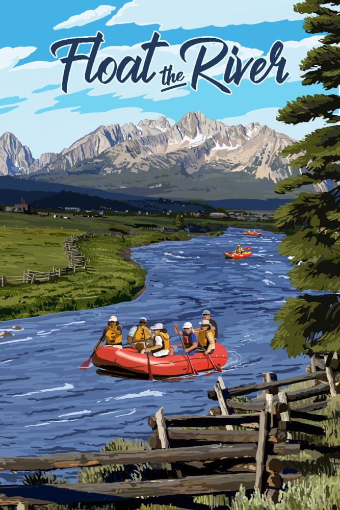 River Raft Poster Float the River, Rafters on River (24x36 Giclee Gallery Art Print ...