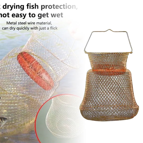 Floatable Fishing Basket - Collapsible Steel Wire Fish Keeper with Rustproof Coating - Portable Live Fish Basket for Kayak, Boat & Shore Fishing - Durable Floating Net Cage for Catch & Release